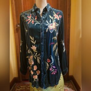 Johnny Was Velvet Richly Embroidered Blouse